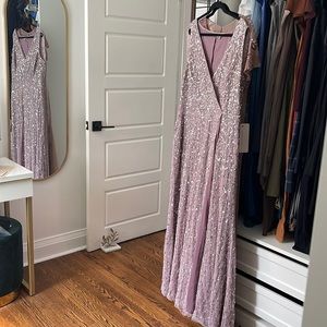 Long pink sequin dress with cape